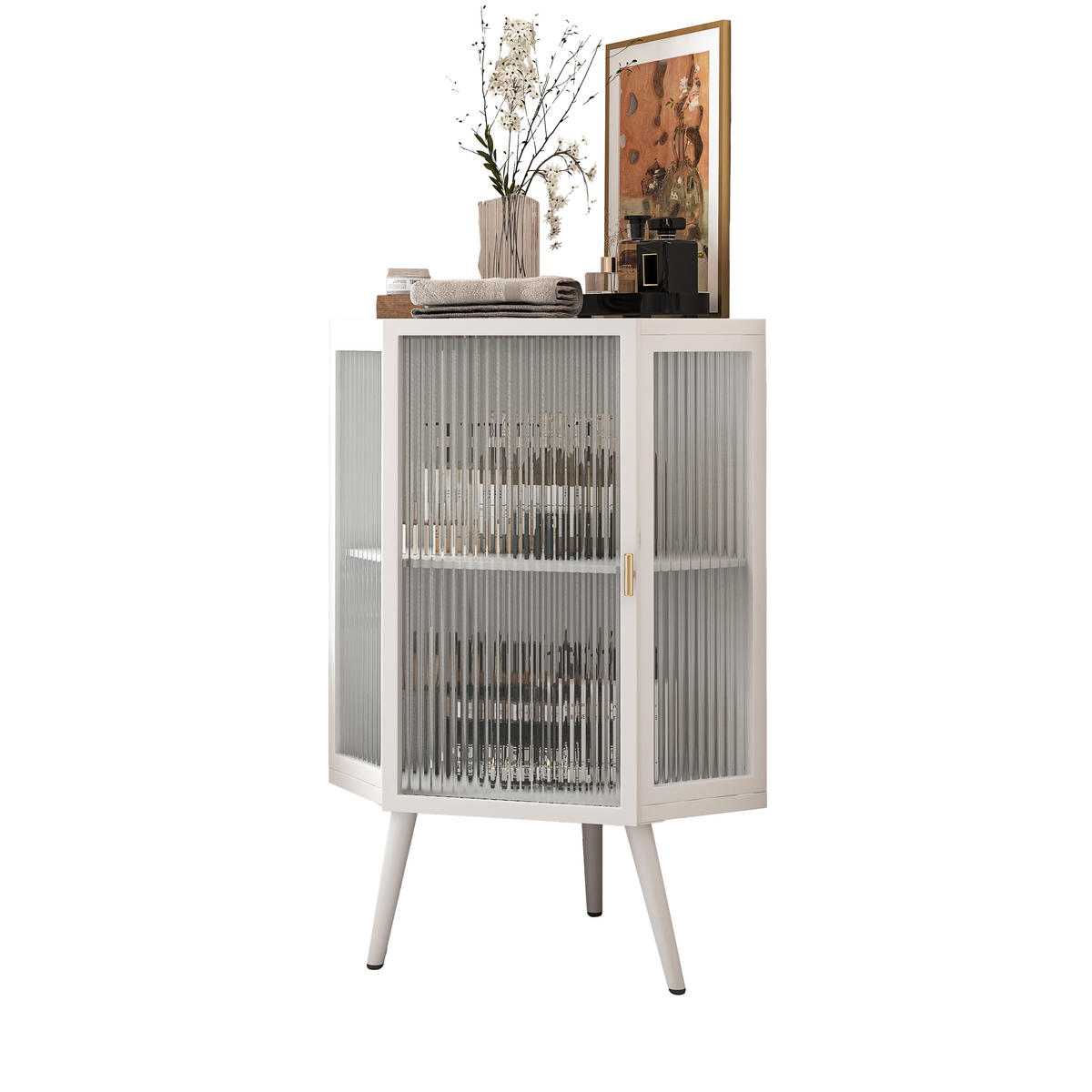 BAD-ECKSCHRANK Weiß, Glastür & 2 Ablagen, 56 x 42,5 x 80 cm - Weiß, Metall (56/80/42.5cm) - Urban Meuble