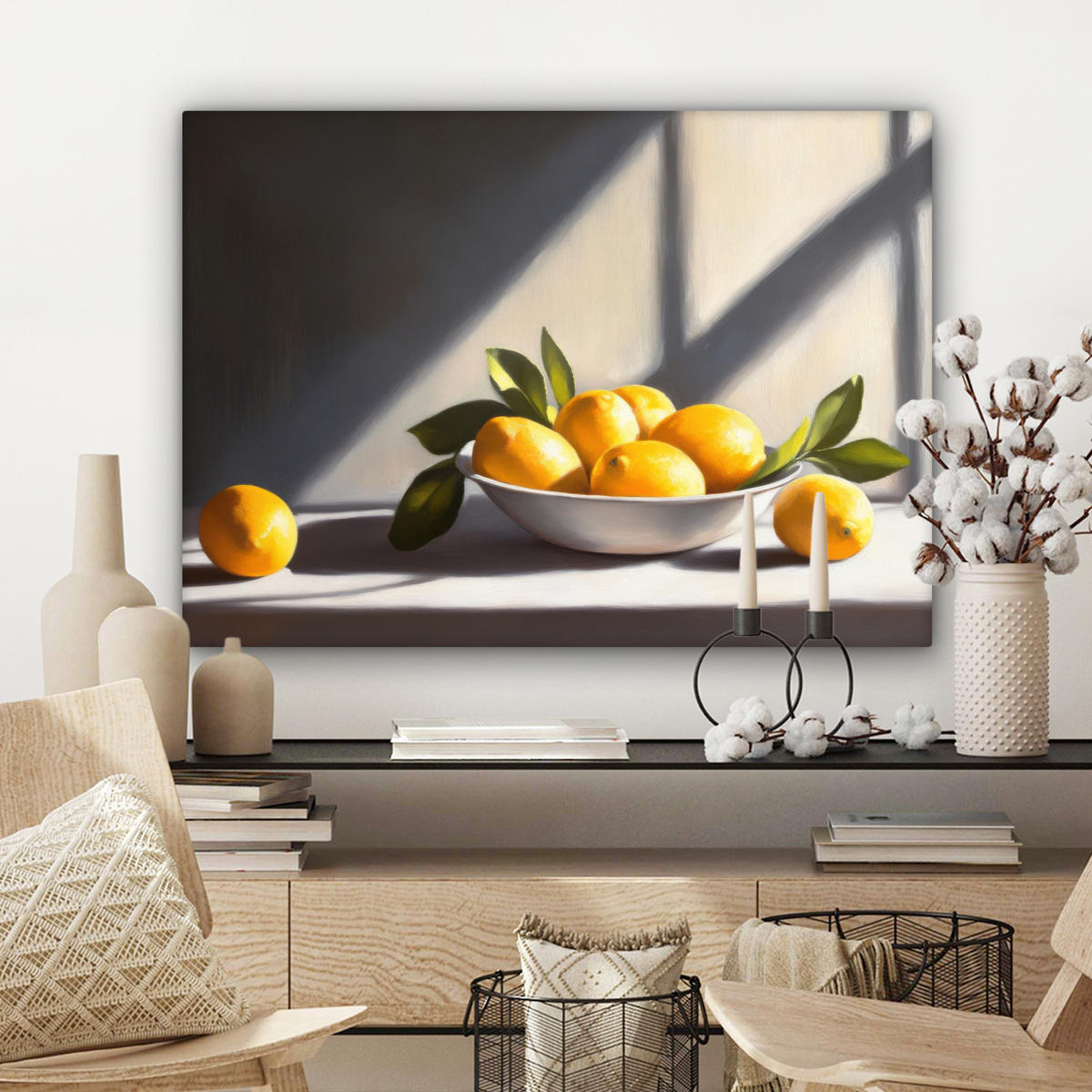 LEINWANDBILD Zitronen - Stilleben - Gelb Wandbilder 80x60 cm - Gelb, Textil (80/60cm) - MuchoWow