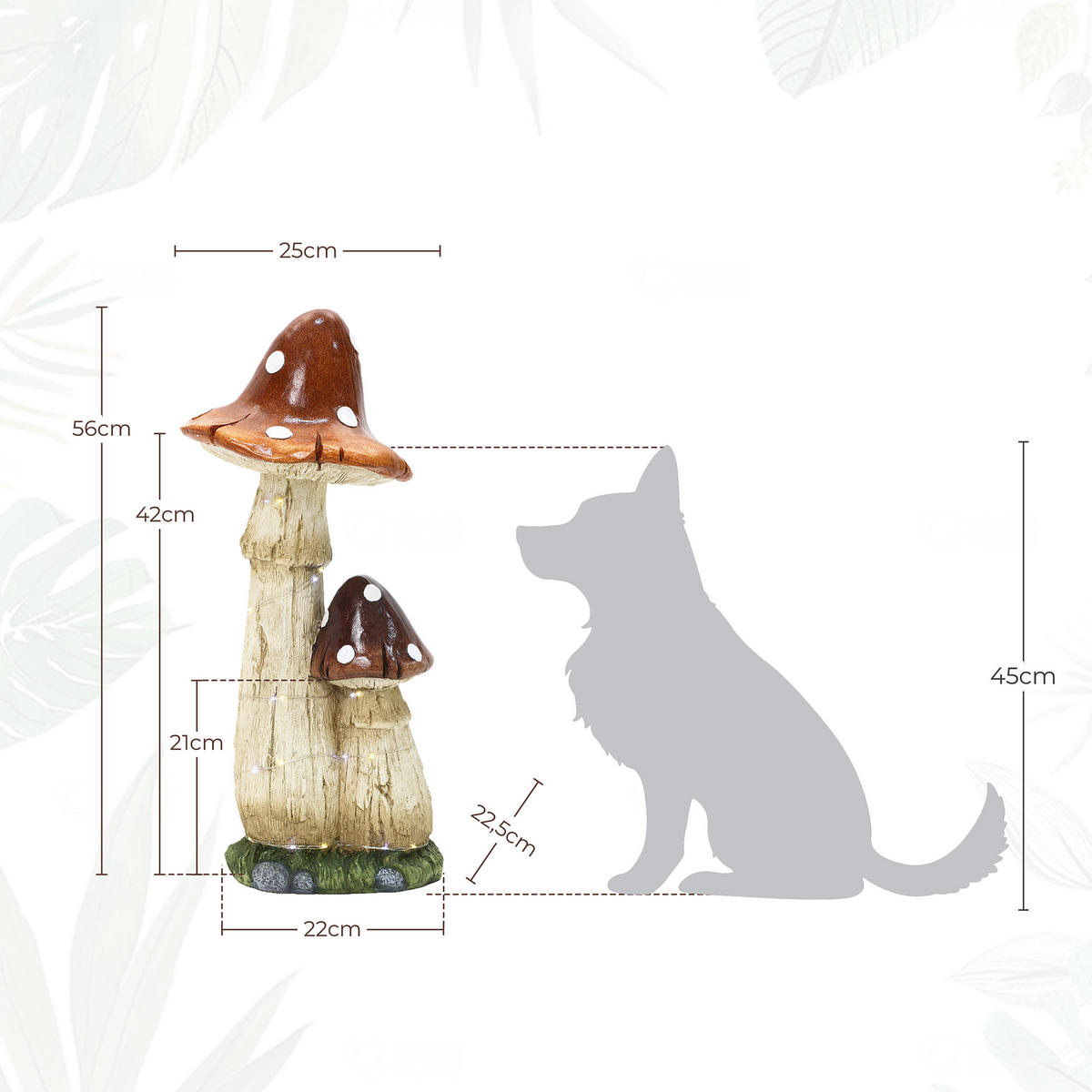 56CM MGO Solarbetriebene Gartenskulptur Pilz, mit LED-Beleuchtung Statuen für den Außenbereich Geschenkidee für Mama - Multicolor, Naturmaterialien (25/56/22.5cm) - Hometopia