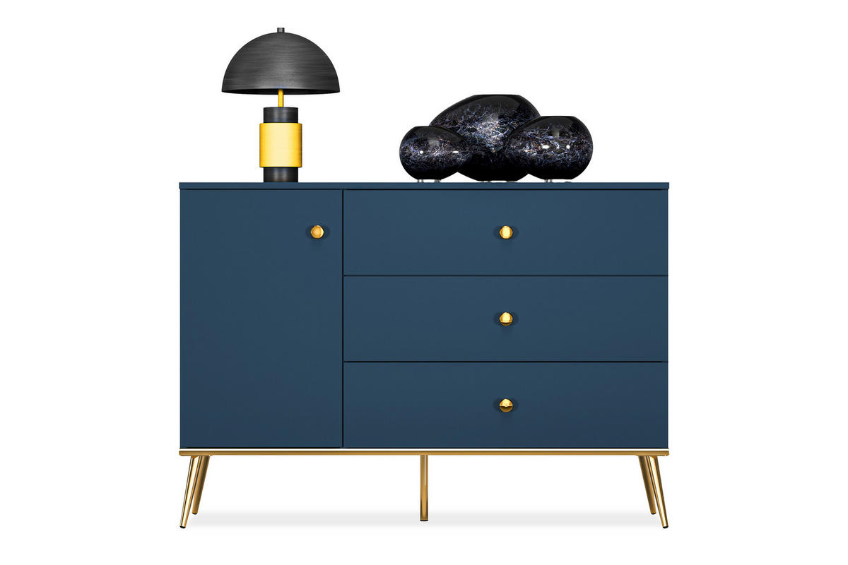 KOMMODE ARICIA Schubladen mit Vollauszug, Marineblau - Blau, Holz (120/85/40cm) - KONSIMO®