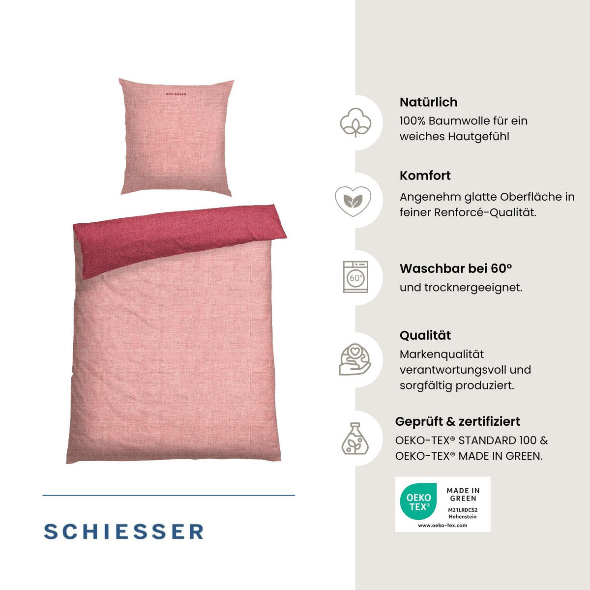 BETTWÄSCHESET Doubleface Renforcé 2-teilig 135x200 cm Rosa - Rosa, Textil (135/200cm) - SCHIESSER