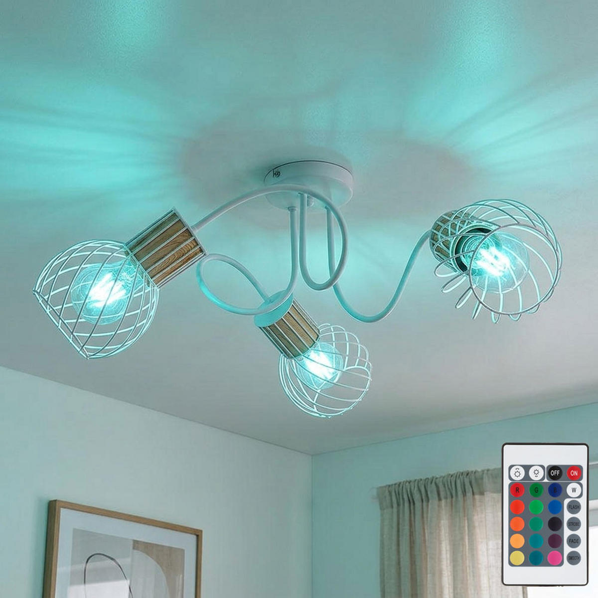 LED DECKENLEUCHTE Gitteroptik Weiß - Weiß, Holz (60/60/24cm) - Globo Lighting