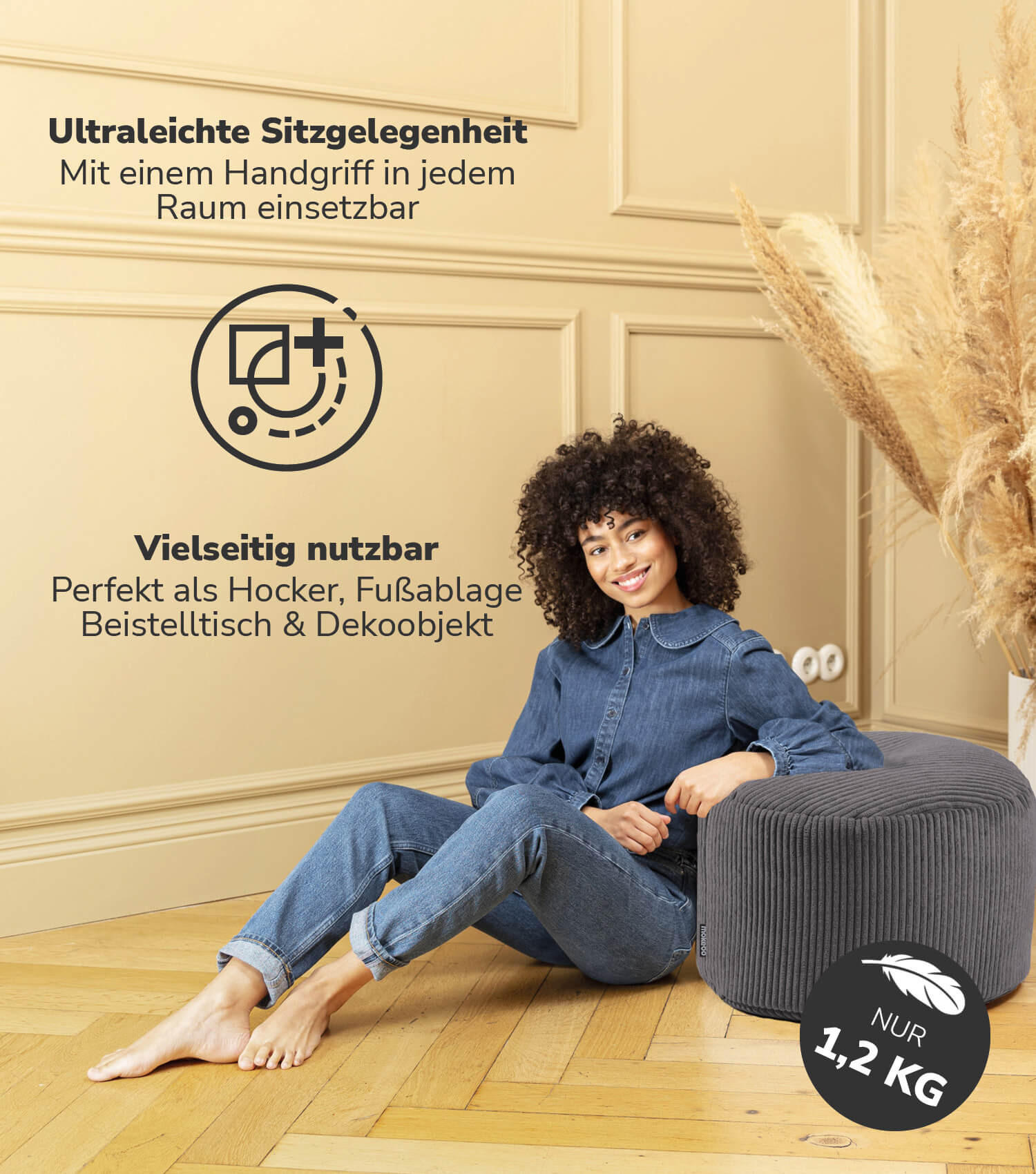 POUF Cord Der Faule Lenz - Anthrazit, Textil (50/30/50cm) - Mokebo