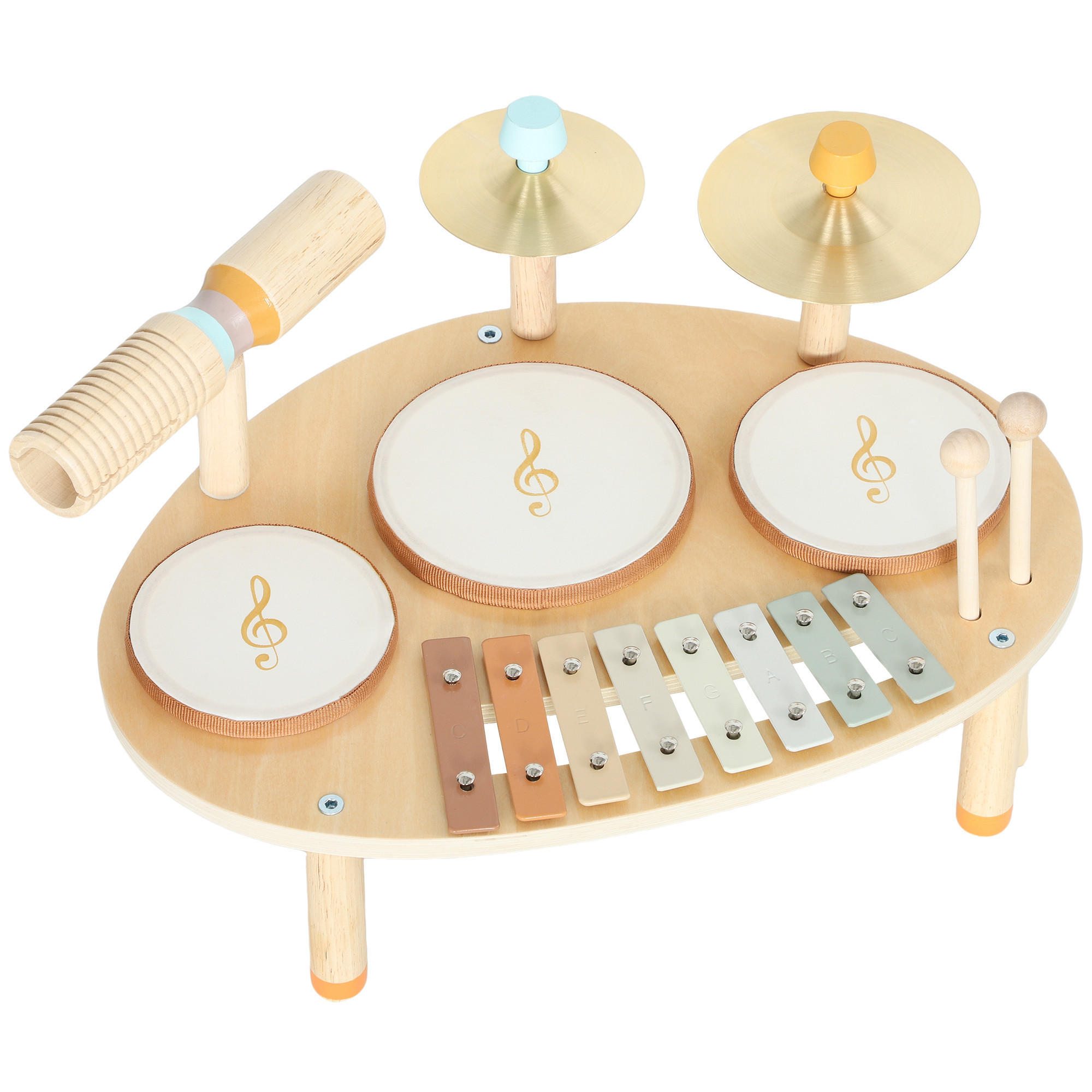 MUSIKSTATION DE-18654 4-in-1 mit Xylophon und Trommeln Natur - Naturfarben, Holzwerkstoff (28.5/23/39.5cm) - ComfortXL