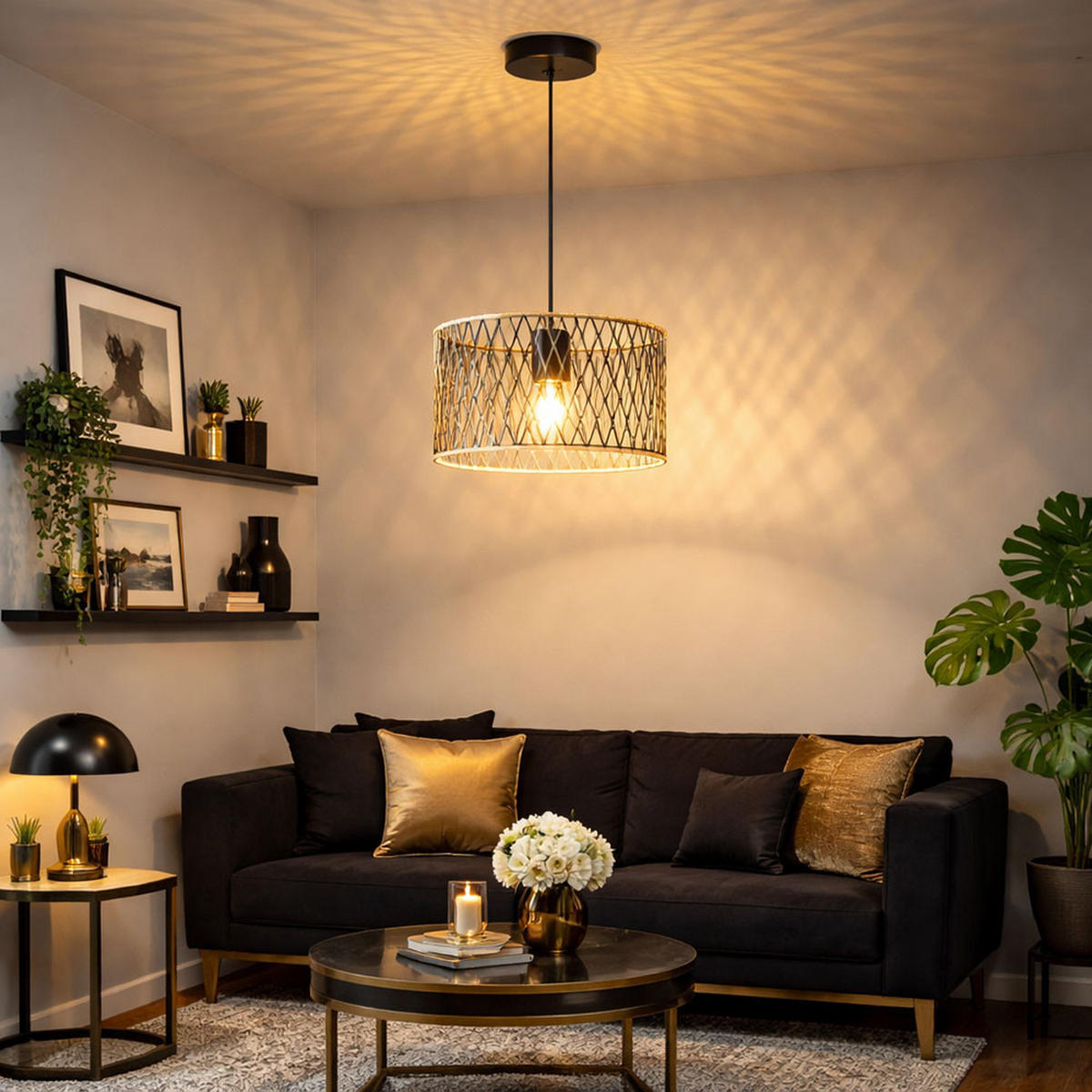 HÄNGELEUCHTE Metall Schwarz Matt Braun - Braun, Holz (35/35/150cm) - Nowa