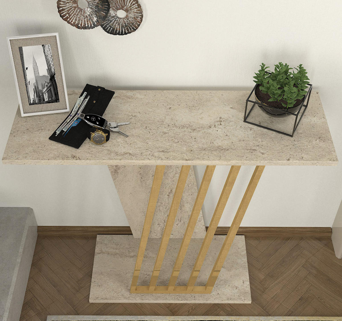 KONSOLENTISCH Gravity Beige Granit Optik - Beige, Holzwerkstoff (29/90/77cm) - moebel17