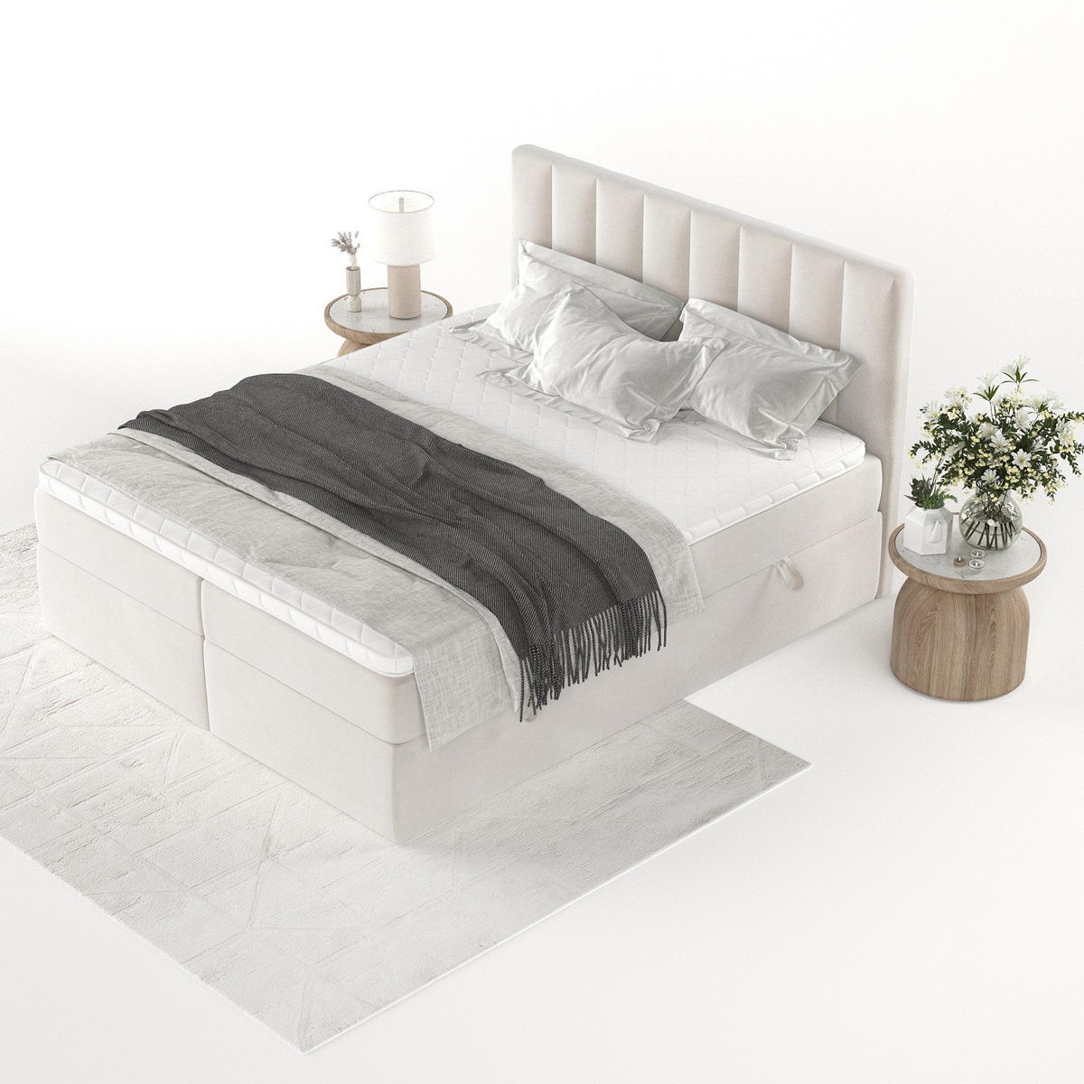 BOXBETT Bari 200/200 cm Creme im Paros Stoff - Creme, Holz/Holzwerkstoff (200/200cm) - AltaBeds