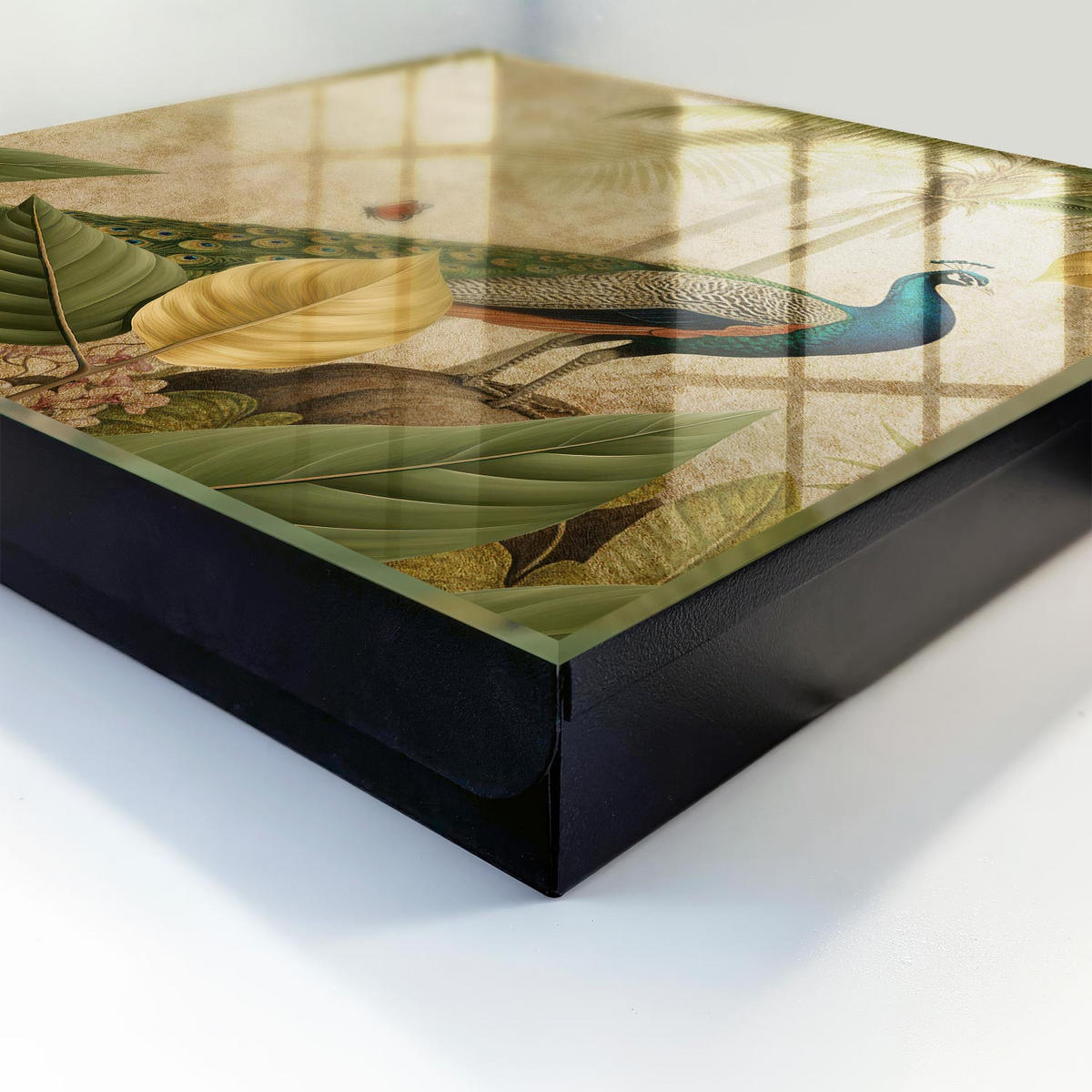 SCHLÜSSELBOX Schwarz 30x30 cm- Türöffnung nach rechts - Exotische Landschaft - Beige, Metall (30/30/5cm) - TULUP