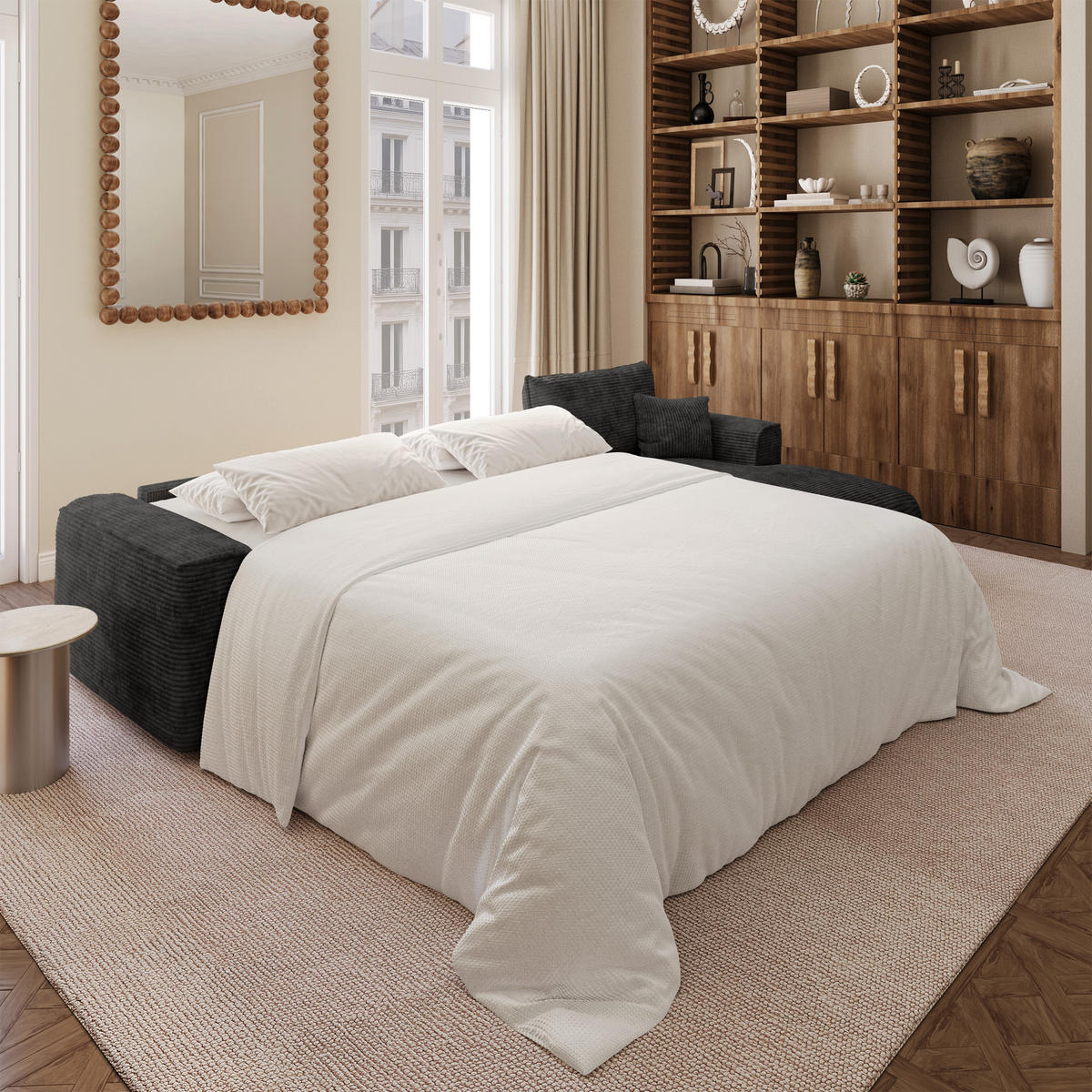 ECKSOFA rechtwinklig COMO Cord Schwarz 300cm - Schwarz, Textil (300/165cm) - Premium Interiors