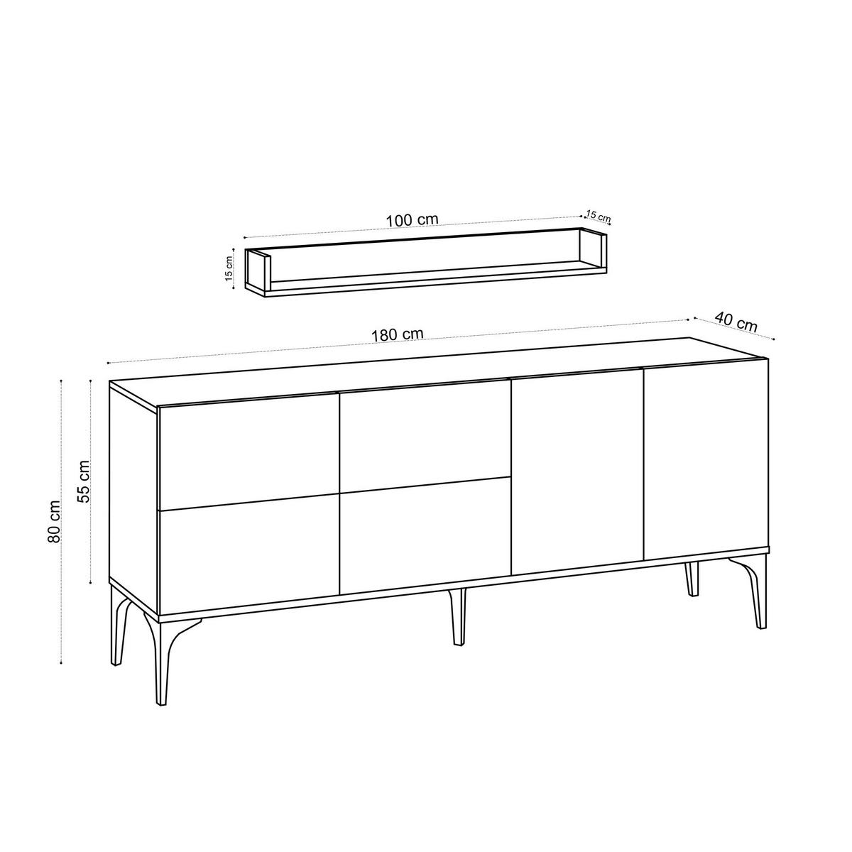 BUFFETSCHRANK stella beige - Eichefarben, Holzwerkstoff (180/55/40cm) - Habitat Garten