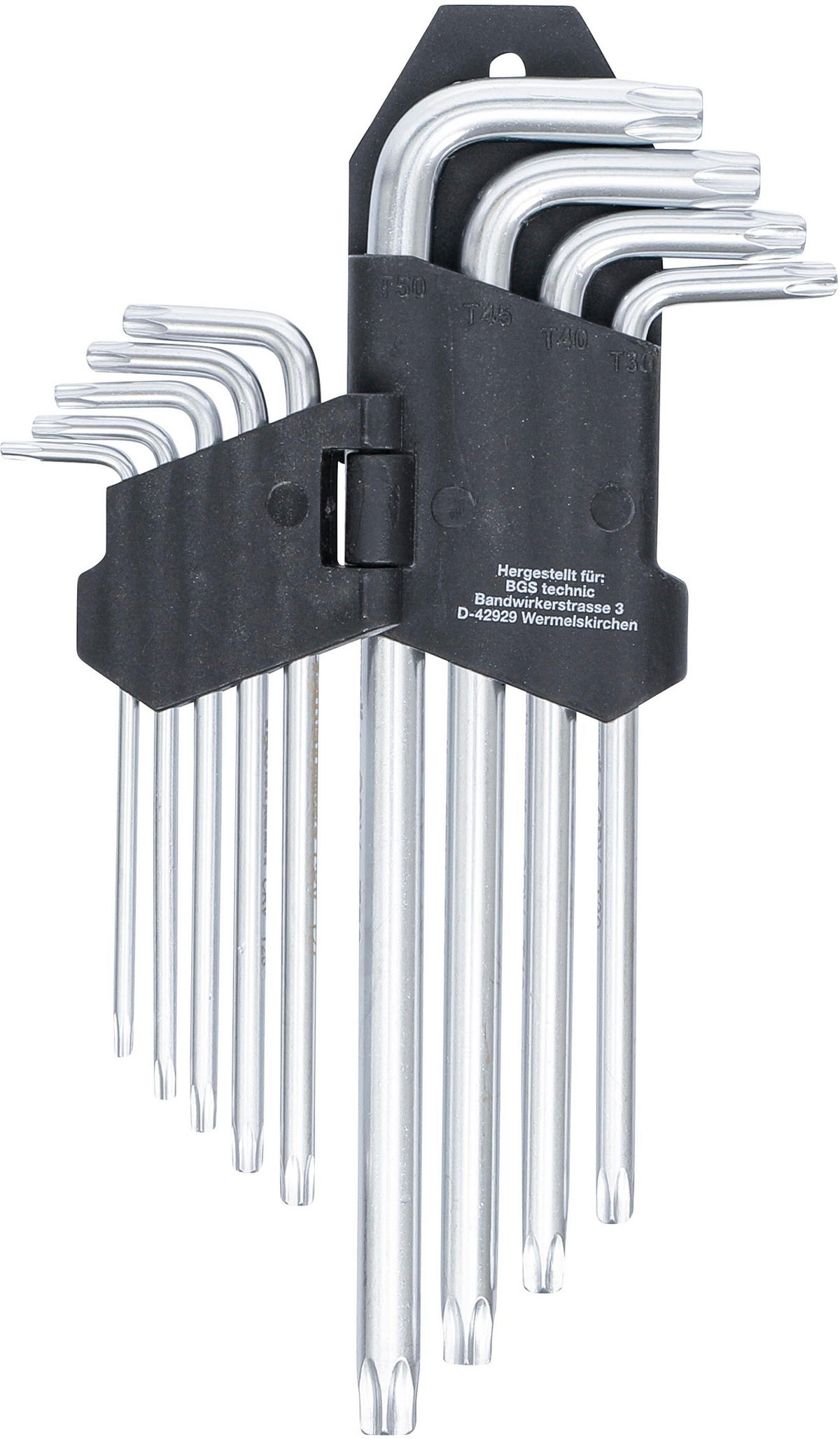 WINKELSCHLÜSSEL-SATZ | LANG | T-PROFIL (FÜR TORX) T10 - T50 | 9-TLG. - Multicolor, Kunststoff/Metall (1/1cm) - BGS technic