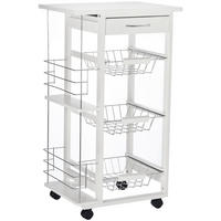 SERVIERWAGEN DE-17093 3 Metallkörbe, Schublade & 2 Flaschenhalter Weiß - Weiß, Holzwerkstoff (37/83/47cm) - ComfortXL