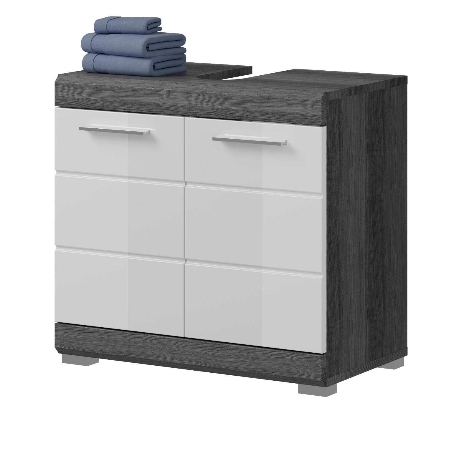 WASCHBECKENUNTERSCHRANK weiß Hochglanz, grau 60 cm - Weiß Hochglanz/Silberfarben, Holzwerkstoff/Kunststoff (60/56/34cm) - Inn.Furn