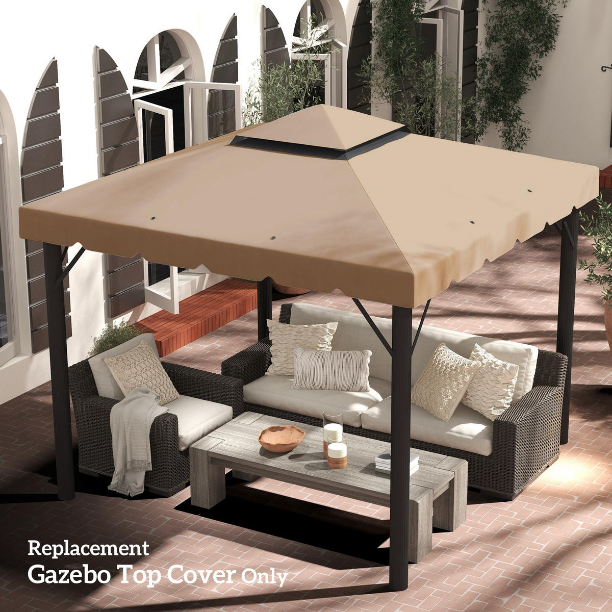 ERSATZDACH, für 3x3 m Pavillon mit Doppeldach und 8 Abflusslöchern, khaki - Multicolor, Kunststoff (300/300cm) - FORIOUS