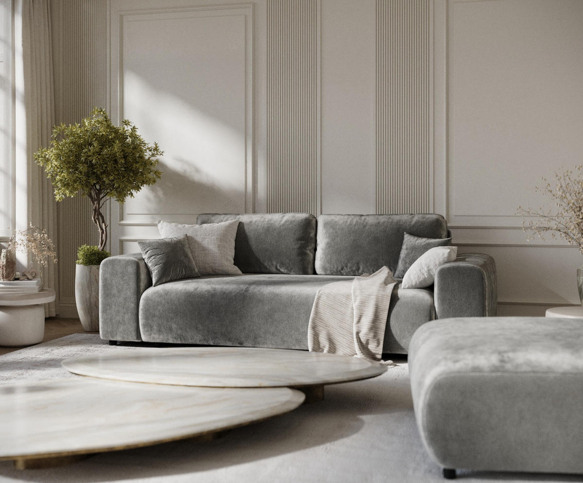 3-SITZER-SOFA Zanzibar Grau Chenille - Schwarz/Grau, Holz/Holzwerkstoff (213/79/108cm) - Maison de Reve