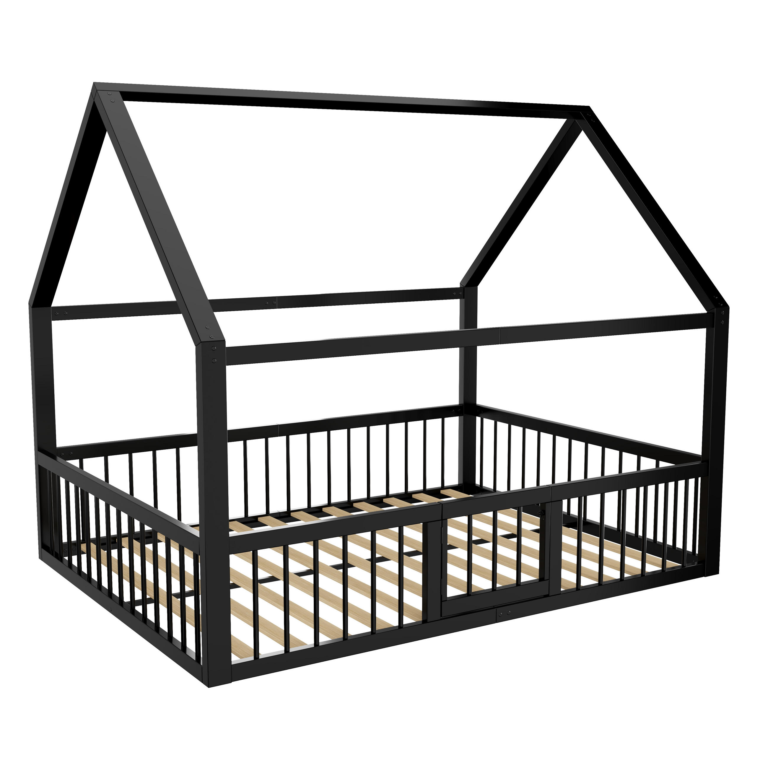 HAUSBETT 140/200 cm Schwarz mit Brüstung - Schwarz, Metall (140/200cm) - Oxeza
