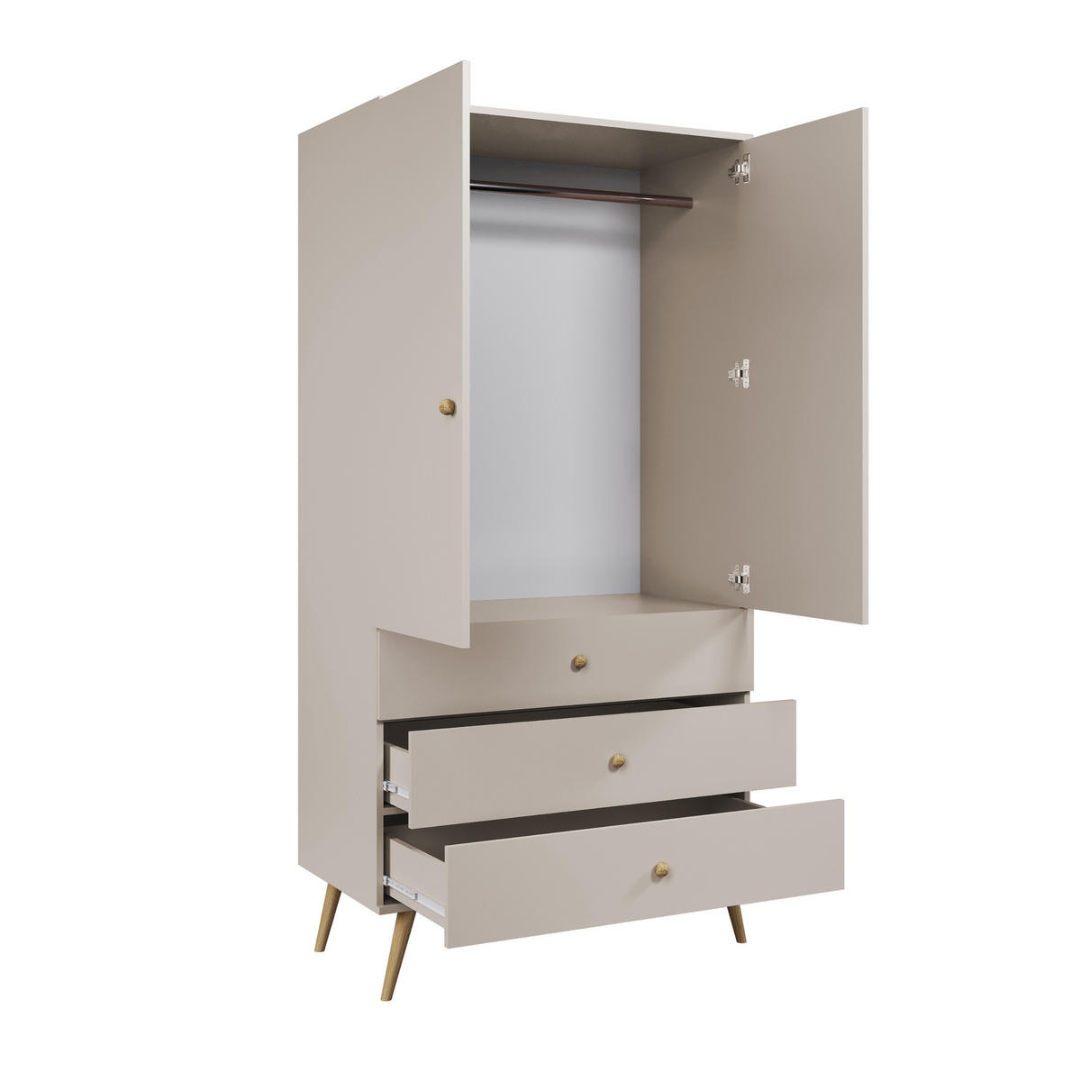 KLEIDERSCHRANK NATURA, 100 cm, Kaschmir, mit 3 Schubladen - Grau, Holz (100/202/52cm) - Excellent Home