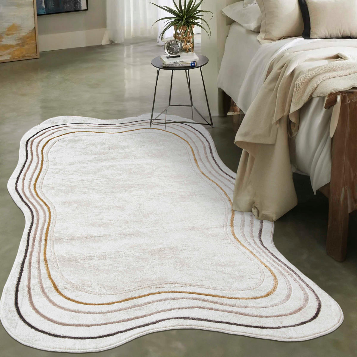 TEPPICH Beige Abstrakt - Kurzflor Unregelmäßig Unregelmäßige Form - Weiß Ecru Creme - 140 x 200 cm - Champagner, Textil (140/200cm) - Mazovia