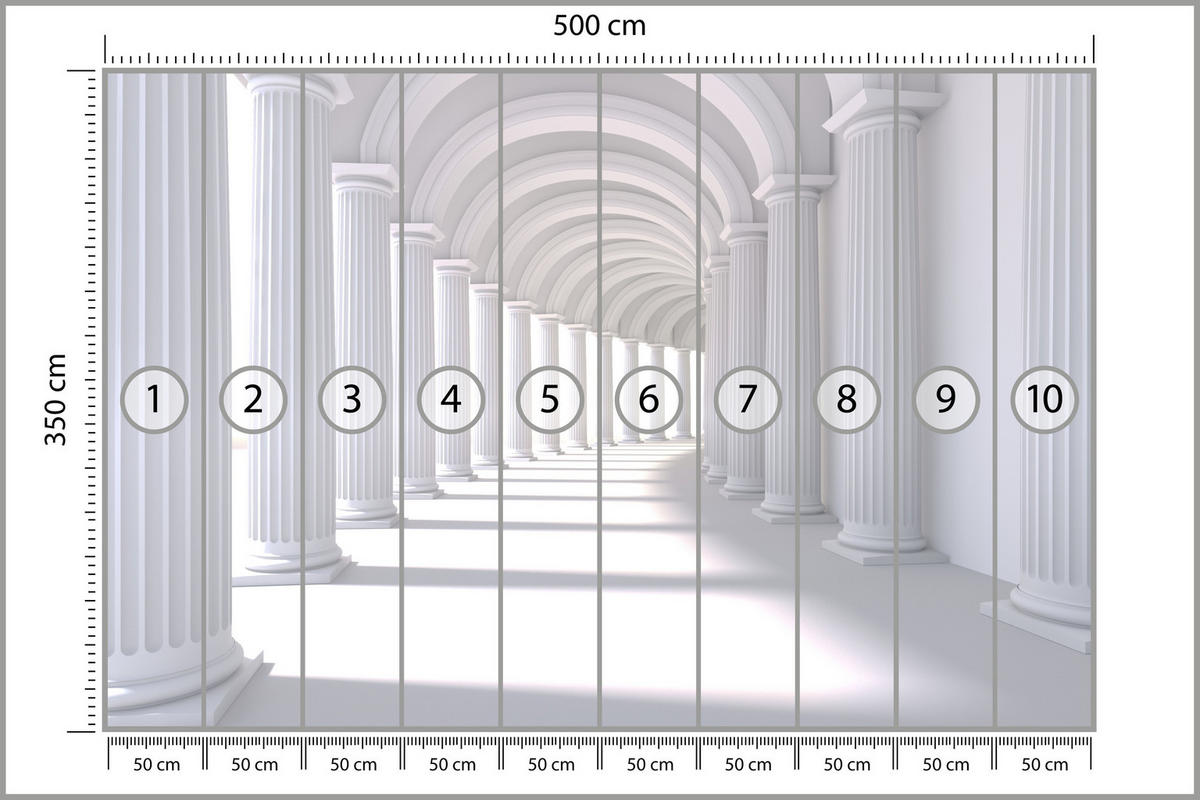 FOTOTAPETE für Wohnzimmer Räumlich Tunnel Historische Säulen 500x350 - Weiß/Grau, Papier (500/350cm) - Muralo