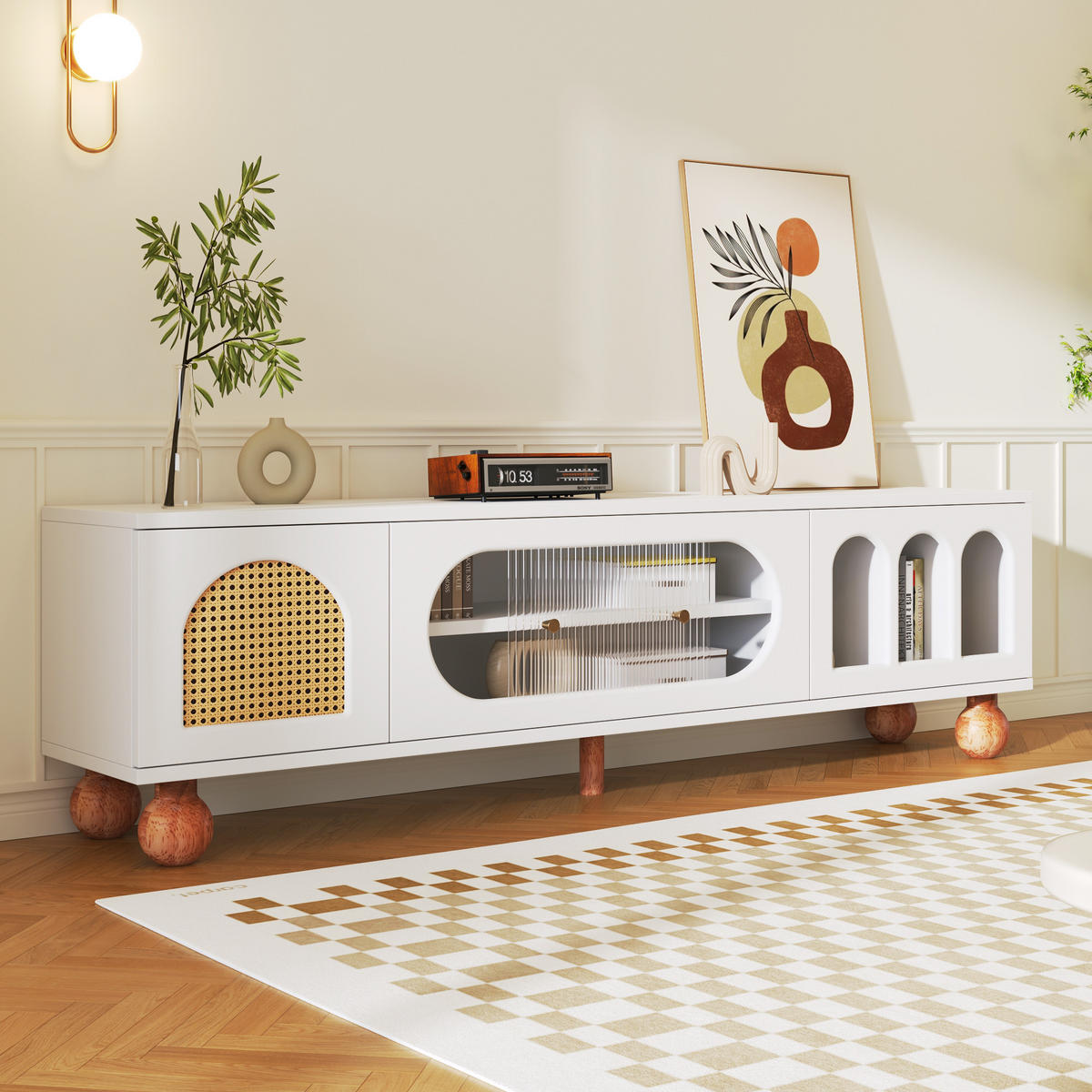 TV-SCHRANK in Weiß mit Glasschiebetür 170/37/47 cm - Weiß, Holzwerkstoff (170/37/47cm) - Redom