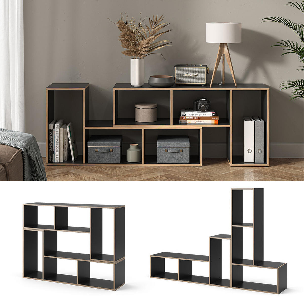 BÜCHERREGAL Tetrix Anthrazit 112.8 x 56.4 cm 2er Set - Anthrazit, Holzwerkstoff (112.8/56.4/30cm) - Vicco