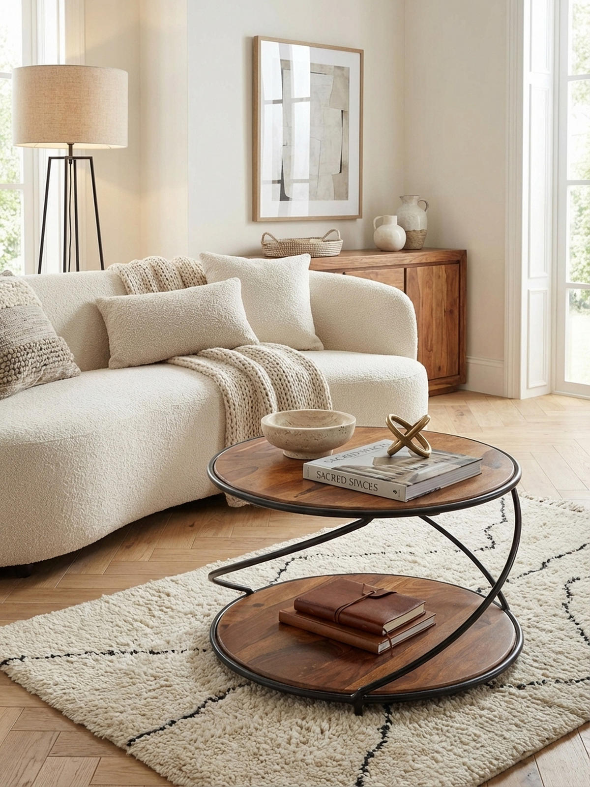 COUCHTISCH Schwarz/Braun, Sheesham Massivholz und Edelstahl, mit 2 Ablageflächen - Schwarz/Braun, Holz/Metall (58/58/35cm) - KADIMA DESIGN