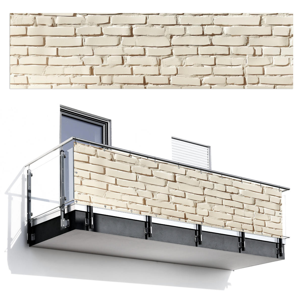 BALKON-SICHTSCHUTZ Ziegel - Wand - Licht - Weiß - Creme, Kunststoff (300/85cm) - MuchoWow
