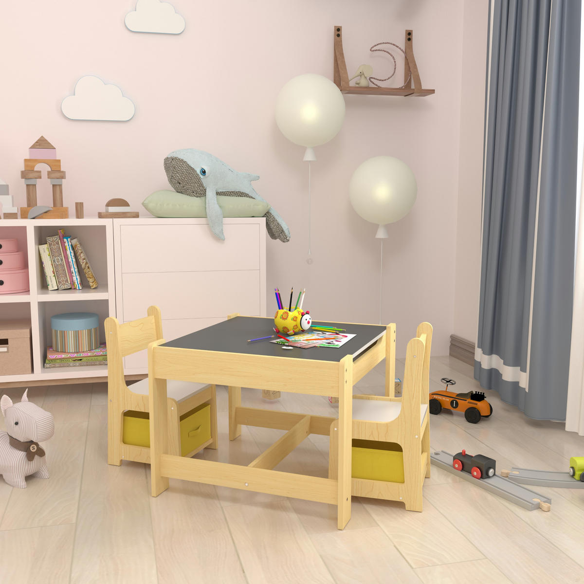 KINDERSITZGRUPPE 3 TLG. Irixoa - Dunkelgrau/Weiß, Holzwerkstoff (60.5/48/62.5cm) - [en.casa]