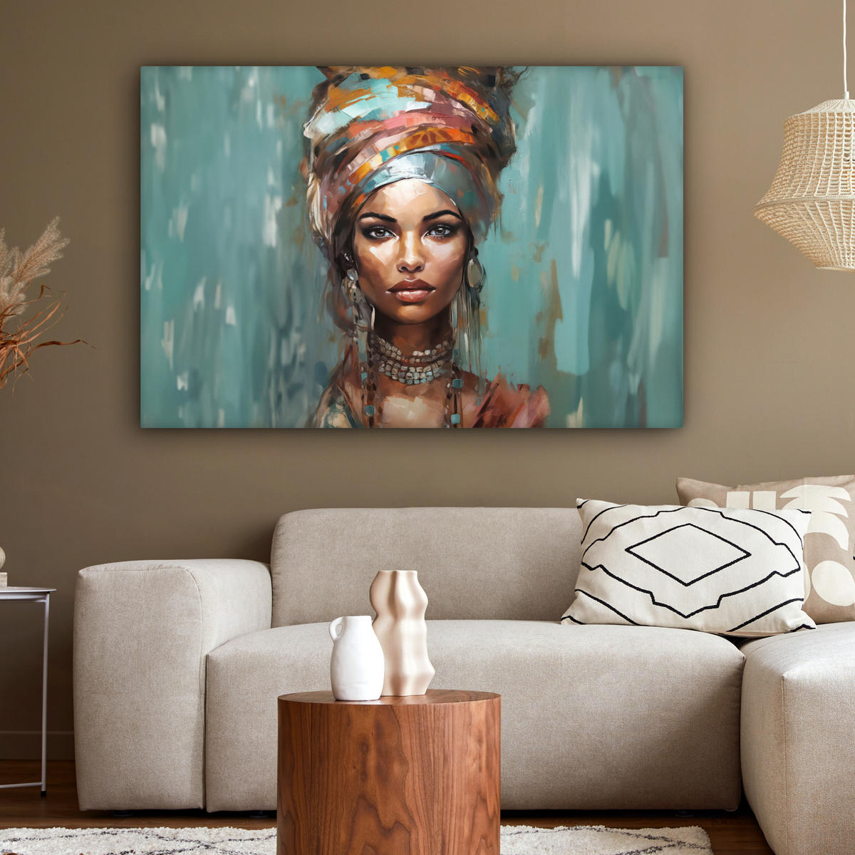 LEINWANDBILD Frau - Kunst - Schmuck - Porträt Groß 140x90 cm - Blaugrau, Textil (140/90cm) - MuchoWow