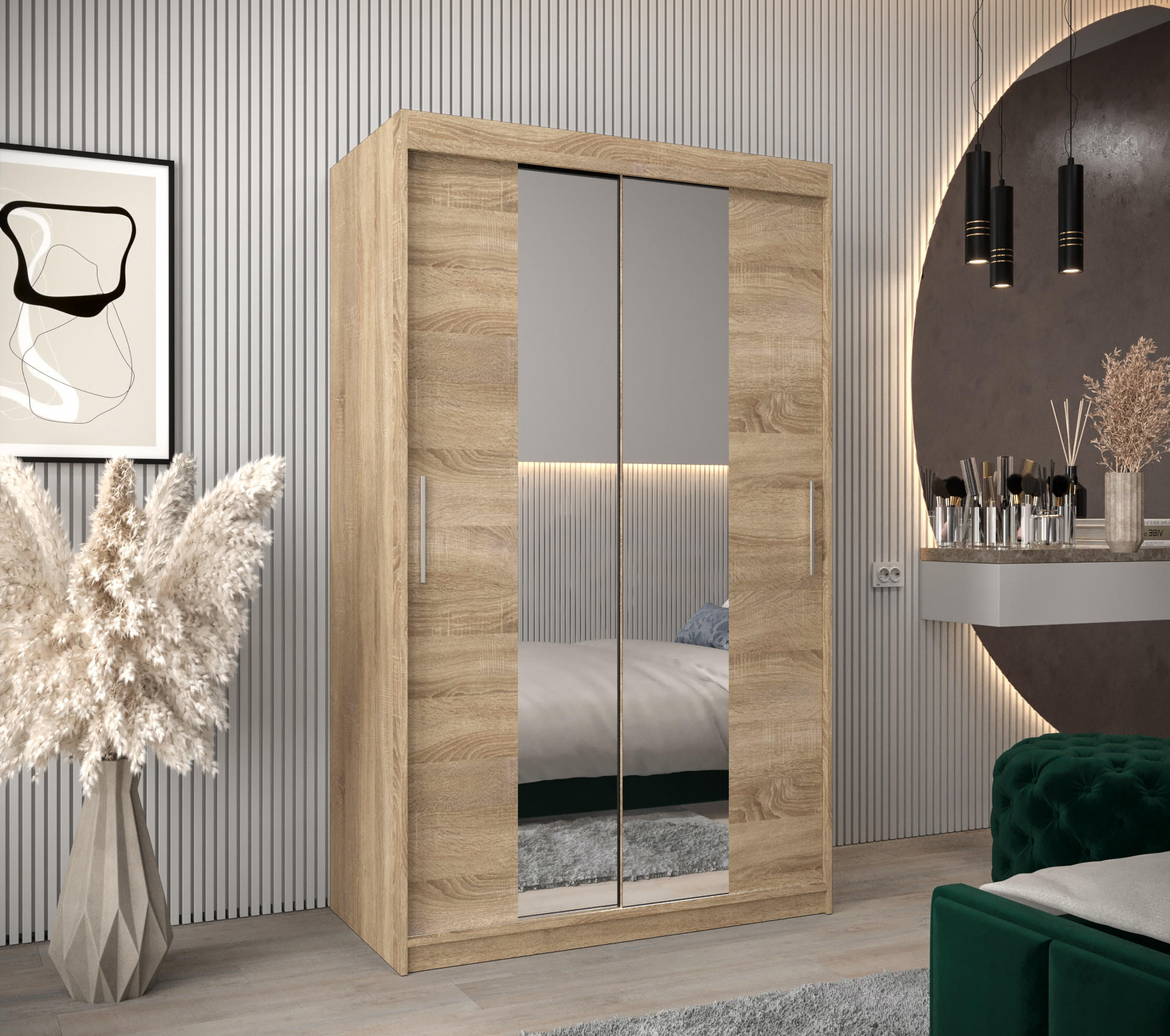 SCHWEBETÜRENSCHRANK 200/120/62 2-türig - Silberfarben/Sonoma Eiche, Holz/Kunststoff (120/200/62cm) - MÖBEL KRYSPOL