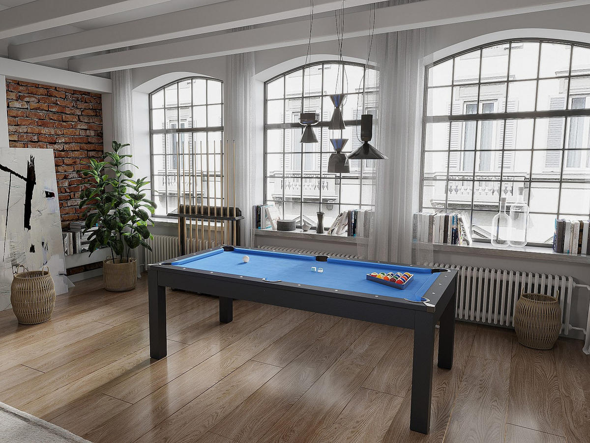 BILLARDTISCH - 6 Personen - holz - schwarz, blau Sousa - Blau/Schwarz, Holz (182/102.6cm) - Vente-Unique