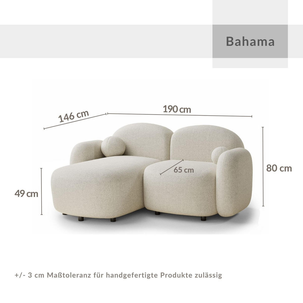 ECKSOFA Bahama Beige Webstoff - Links Seite - Beige/Schwarz, Holz/Holzwerkstoff (146/190cm) - Maison de Reve