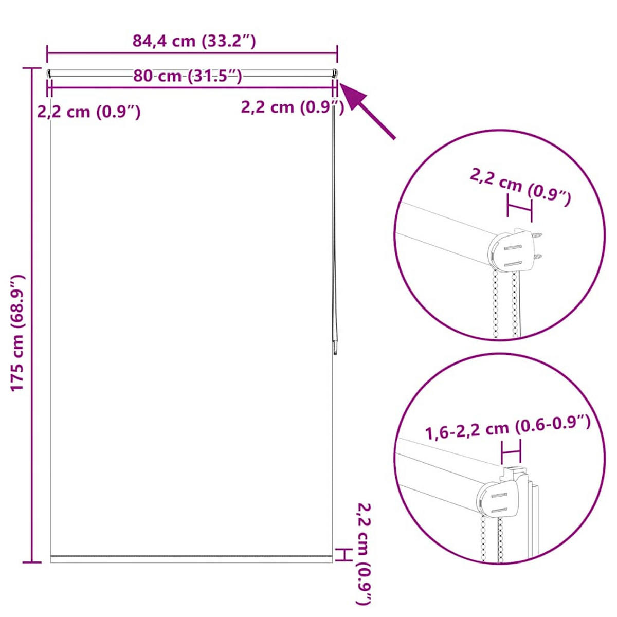 VERDUNKELUNGSROLLO 84,4/175 cm Stoffbreite 80 cm aus Polyester Grau - Grau, Textil (80/175cm) - vidaXL