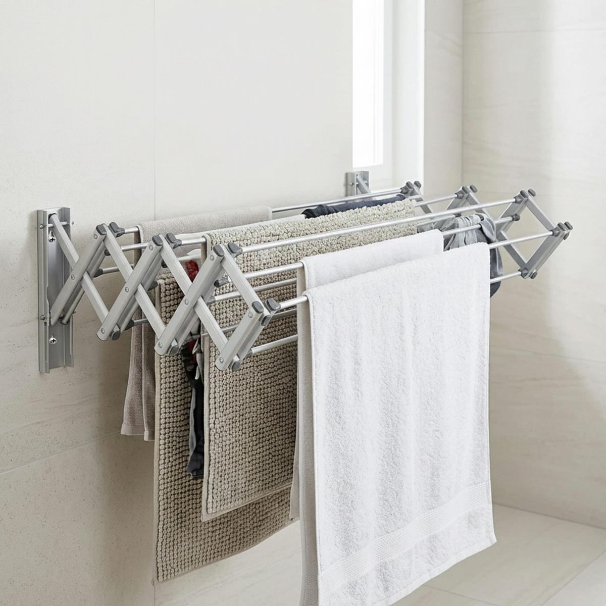 VÄGGTORKSTÄLLNING silver utdragbar aluminium 8 m - Silverfärgad, Metall (95/27/60cm) - Relaxdays