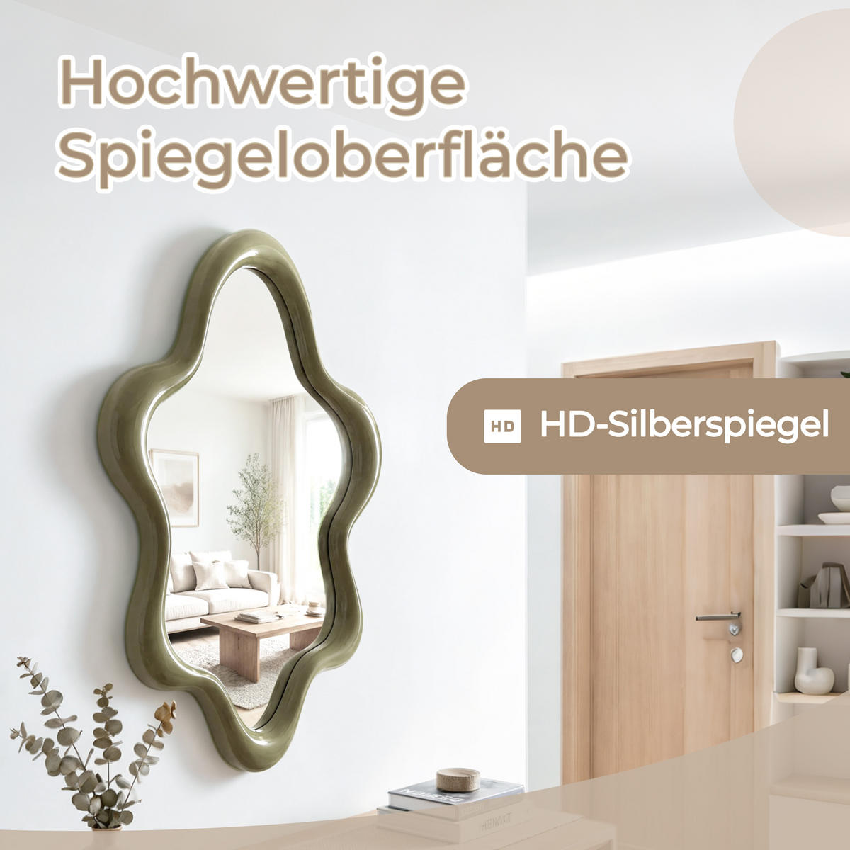 SPIEGEL Grün in Blumenform 70.5×50 cm - Grün, Glas/Holz (50/3.5/70.5cm)