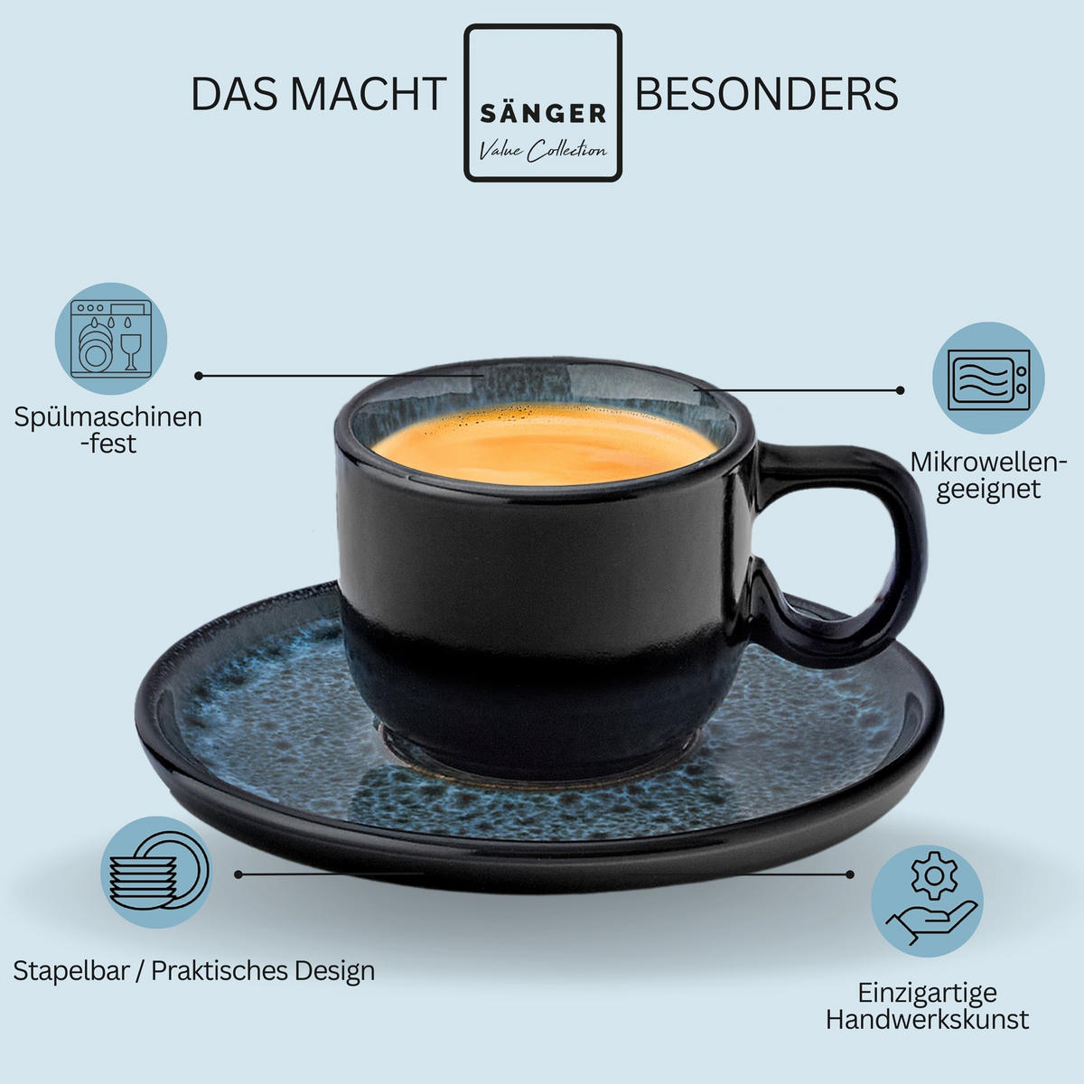 ESPRESSOTASSEN SET MANILA - 12 teilig aus Steingut - Blau, Stein (0.08L) - Sänger
