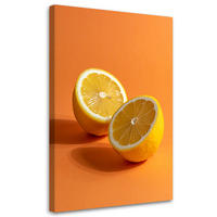 WANDBILD, Zitronenhälften auf orangefarbenem Hintergrund - Orange, Textil (40/60cm) - Feeby