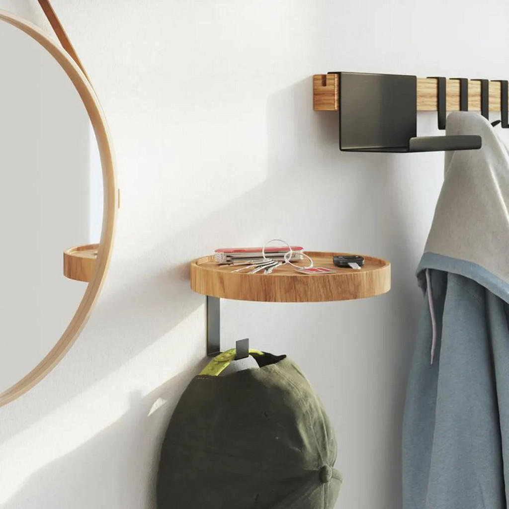 Thumbnail - Woodek Wandgarderobe, Beige, Holz, Echtholz,Eiche, 20x2.5x20 cm, FSC 100%, Garderobe, Garderobenleisten & Garderobenhake...