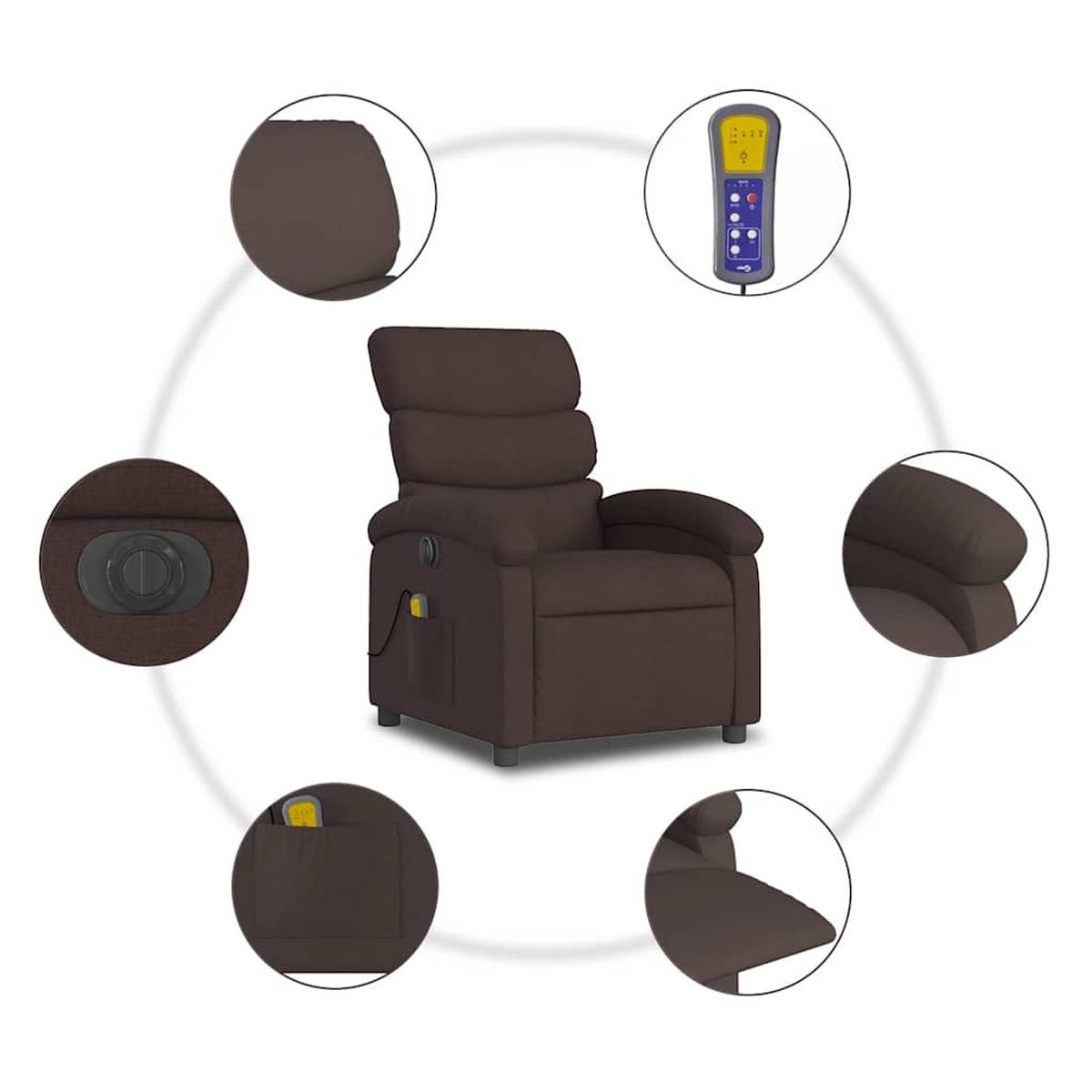 MASSAGESESSEL Elektrisch Dunkelbraun Stoff - Dunkelbraun/Braun, Textil (147/80/70cm) - vidaXL