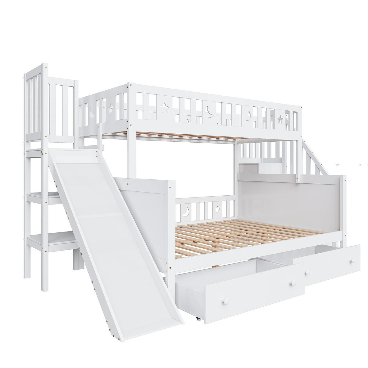 SPIELBETT 90/200 & 140/200 cm DE-01175, in Weiß, mit Rutsche und Schubladen - Weiß, Holz (140/200cm) - ComfortXL