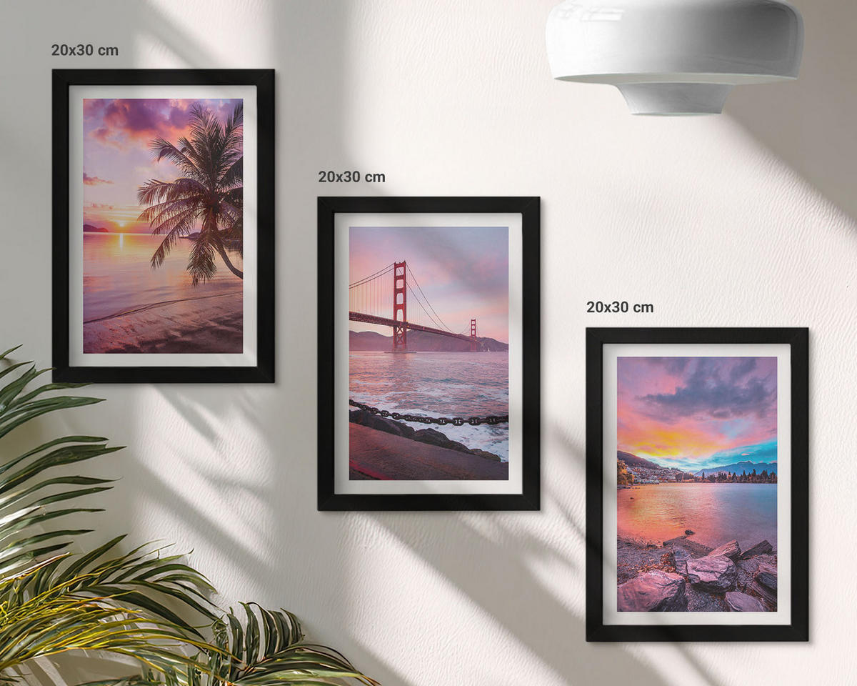 WANDBILDER 3er-Set - 20x30 cm Schwarzer Rahmen - Sonnenuntergangsbrücke Landschaft - Schwarz, Kunststoff (20/30cm) - ArtPrintCave