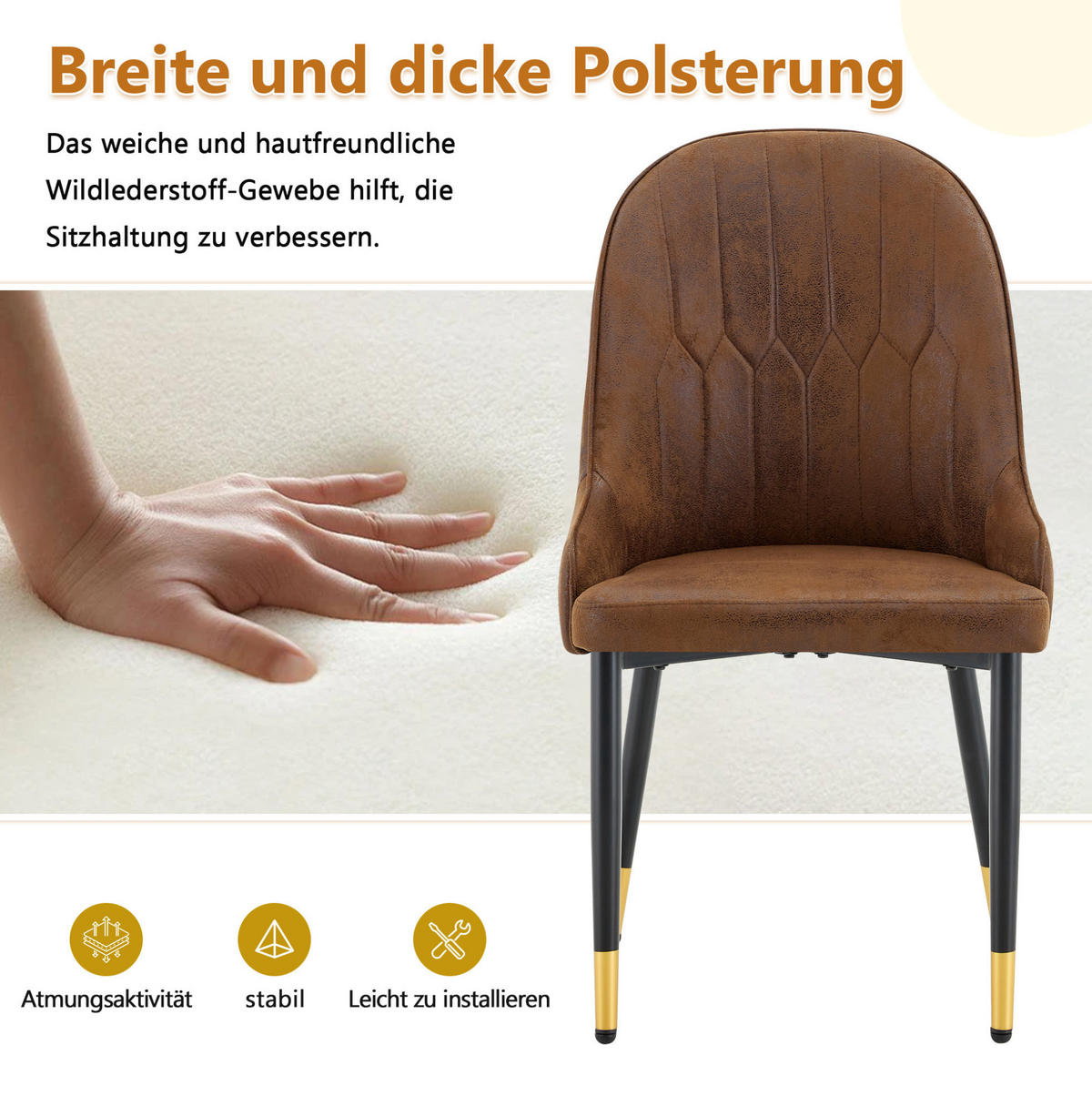 ESSZIMMERSTUHL 2er-Set mit Blitz-Rückenlehne Stoff Braun/Schwarz - Braun, Metall (44/91/47.3cm) - Meubliv