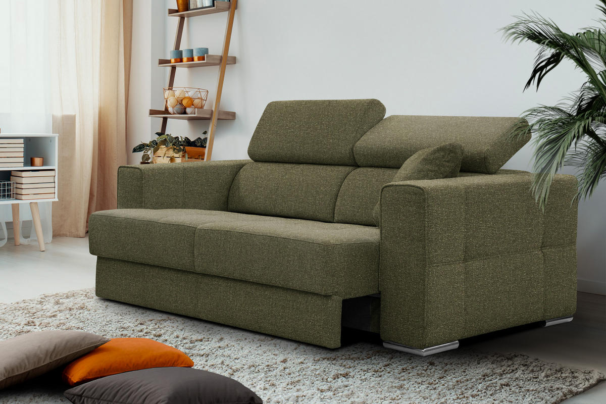 SOFA QUARTZ 3-Sitzer mit Ausziehsitz, olivgrün - Olivgrün, Holzwerkstoff/Textil (202/80/102cm) - Courtois Laville