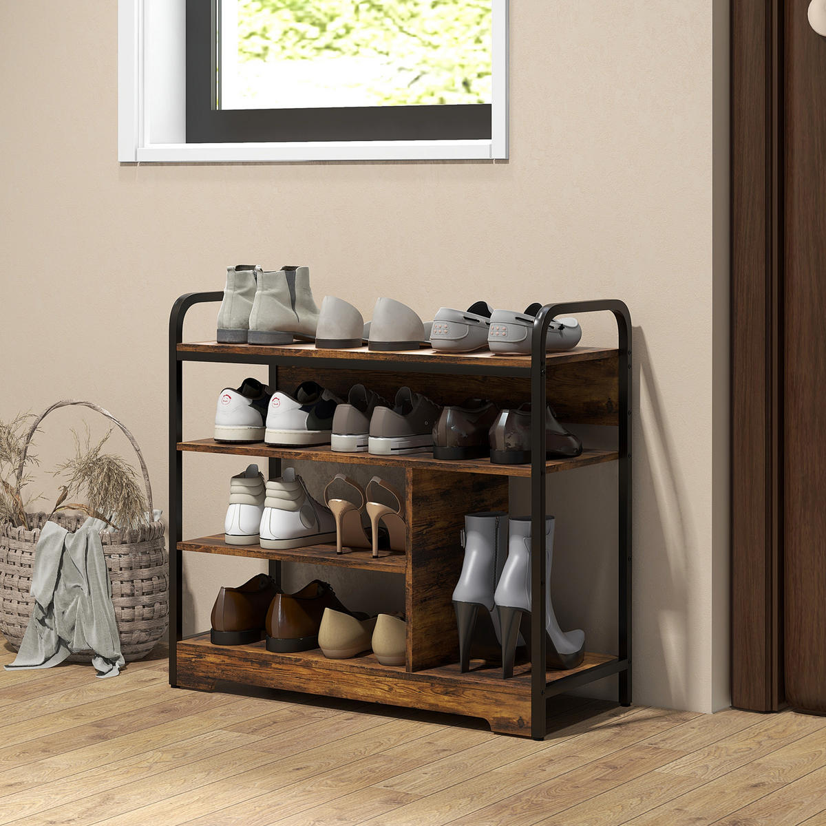 SCHUHREGAL mit 4 Ebenen - Braun, Holzwerkstoff (30/65/70cm) - HOMCOM