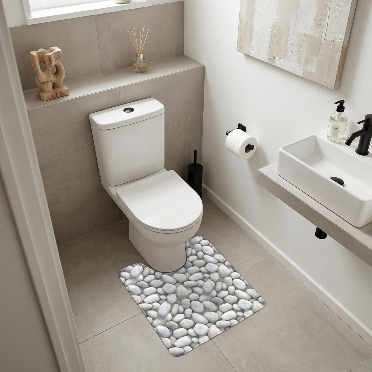WC PŘEDLOŽKA Kameny - šedé - oválné 55x60 cm - světle šedá, textil/plast (55/1cm) - OnlyWow
