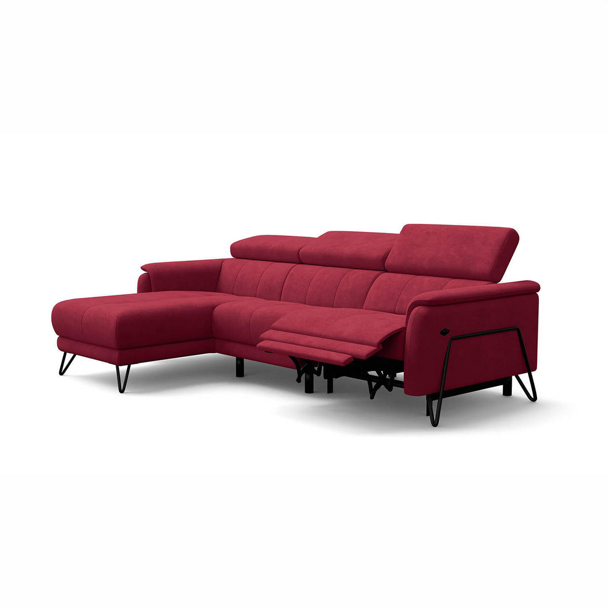 ECKSOFA RODEN 4-Sitzer mit Relax, rostrot, Veloursstoff - Rot, Holz/Textil (268/92cm) - Wozimo