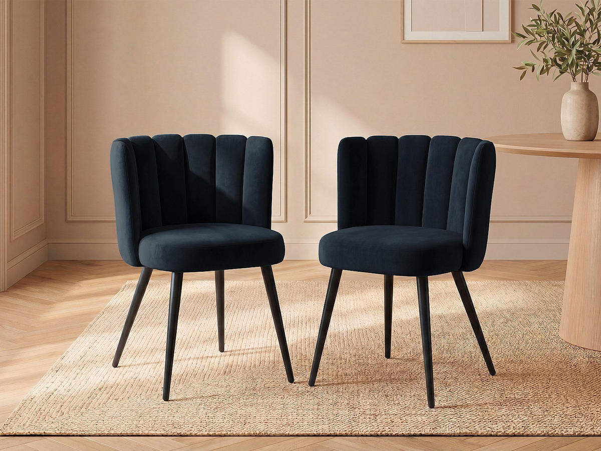 STUHL - 59 cm x 55 cm - samt - schwarz Pranila - Schwarz, Textil (59/78.5/55cm) - Vente-Unique