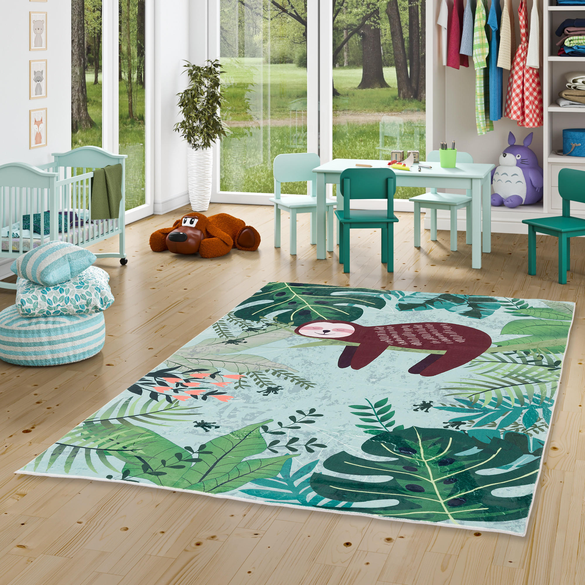 FELLTEPPICH PLUSH KIDS FAULTIER URWALD - Multicolor, Textil (80/150cm) - Pergamon