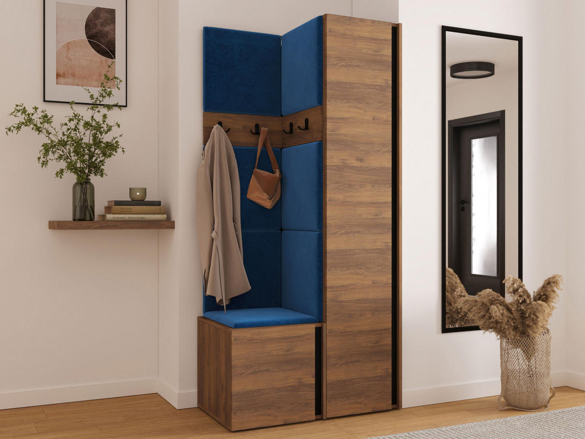MOBILIER PENTRU HOL Orion XXIV - albastru/culoare lemn de nuc, material plastic/compozit lemnos (82/186/46cm) - MIRJAN24