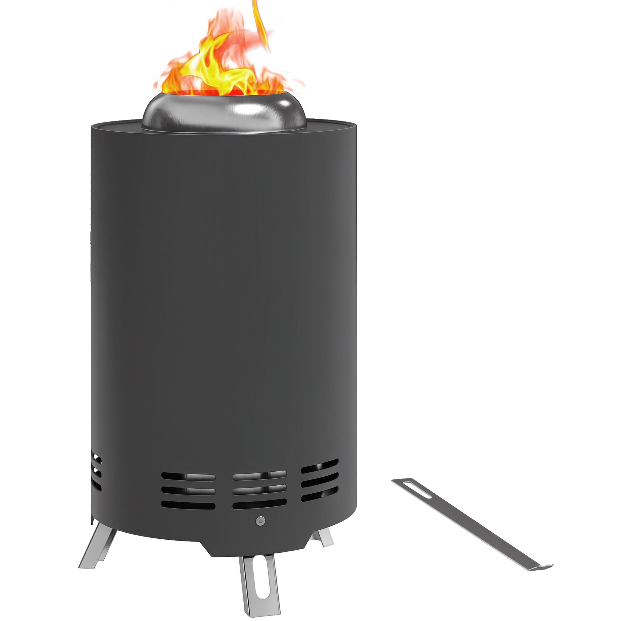 FEUERSCHALE DE-10369 rauchfrei mit Schürhaken Grau - Grau, Metall (16/25/16cm) - ComfortXL